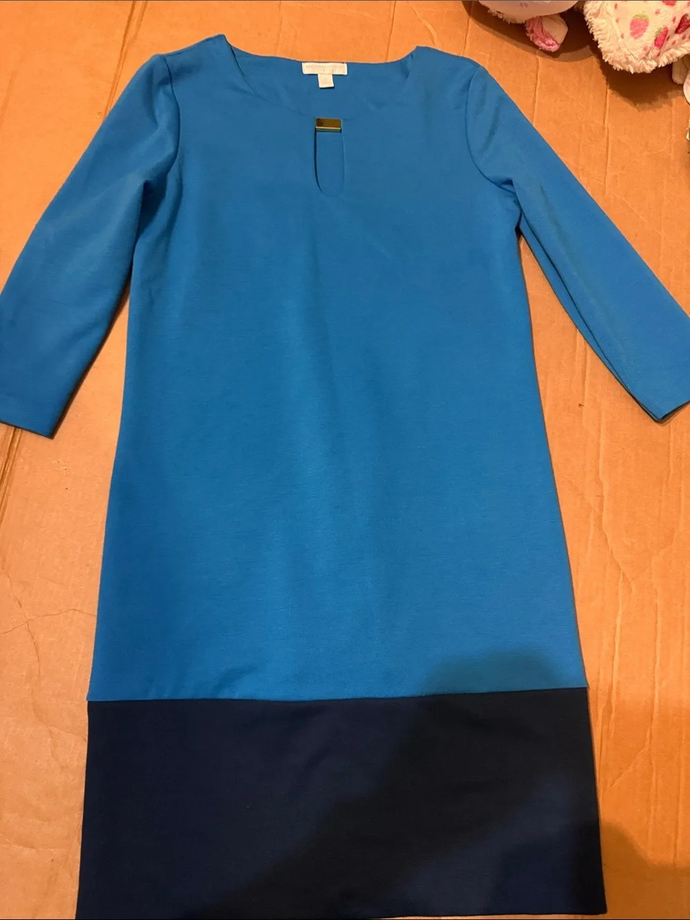 New York & Company Bright Blue Shift Dress with Navy Hem